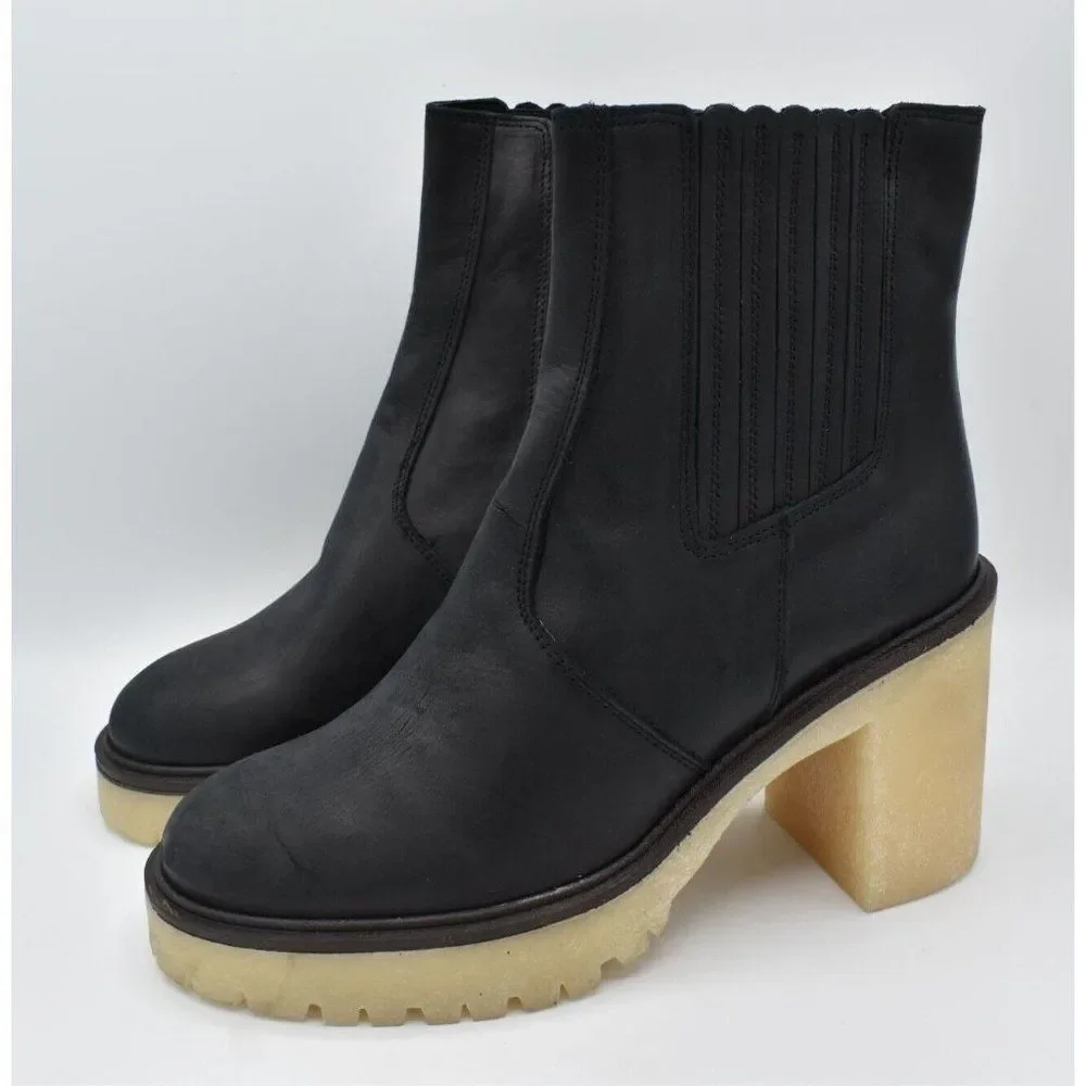 Free People EU 38.5 US 8.5 James Black Leather Lugged Heel Chelsea Platform Boot